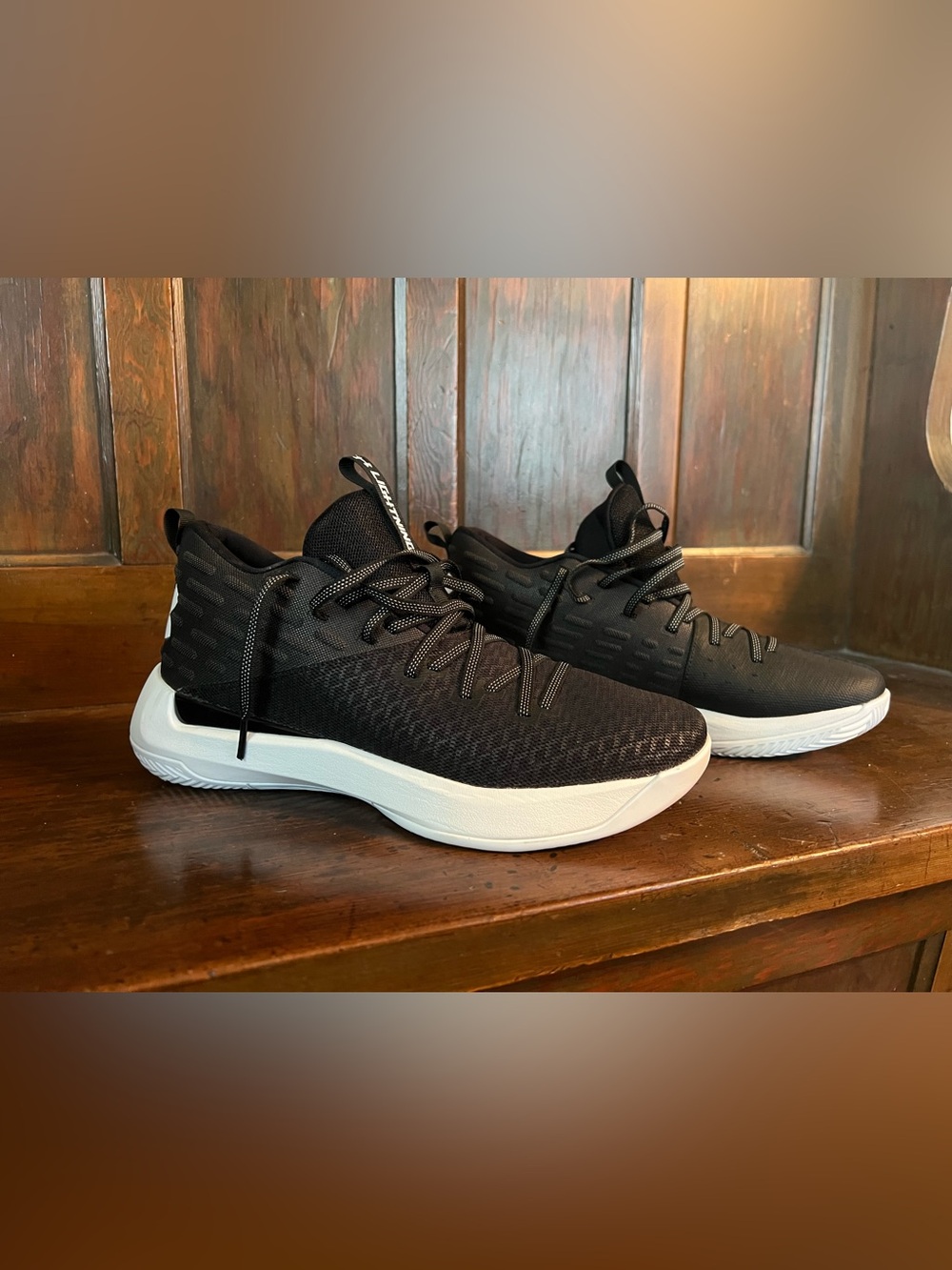 Women’s Lightening 5 Black Knit Athletic Basketball Sneakers